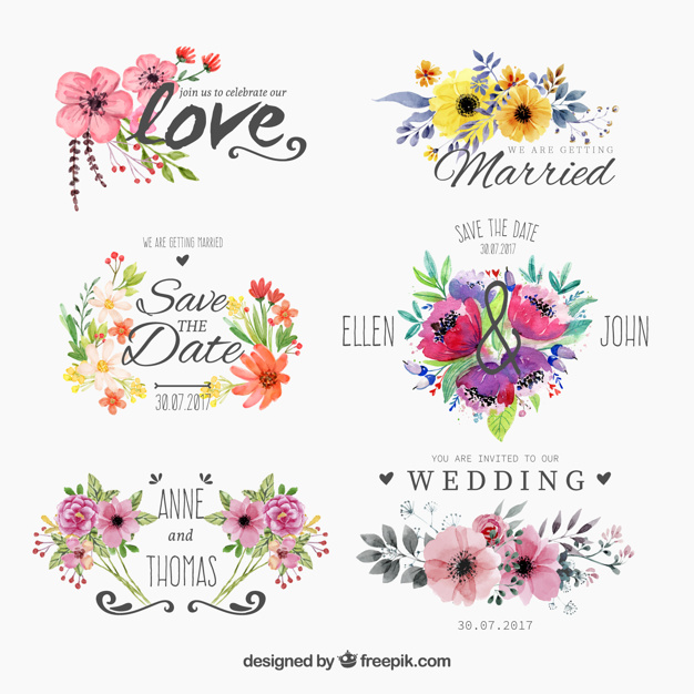 626x626 Set Of Watercolor Floweryfor Wedding Vector Free Download