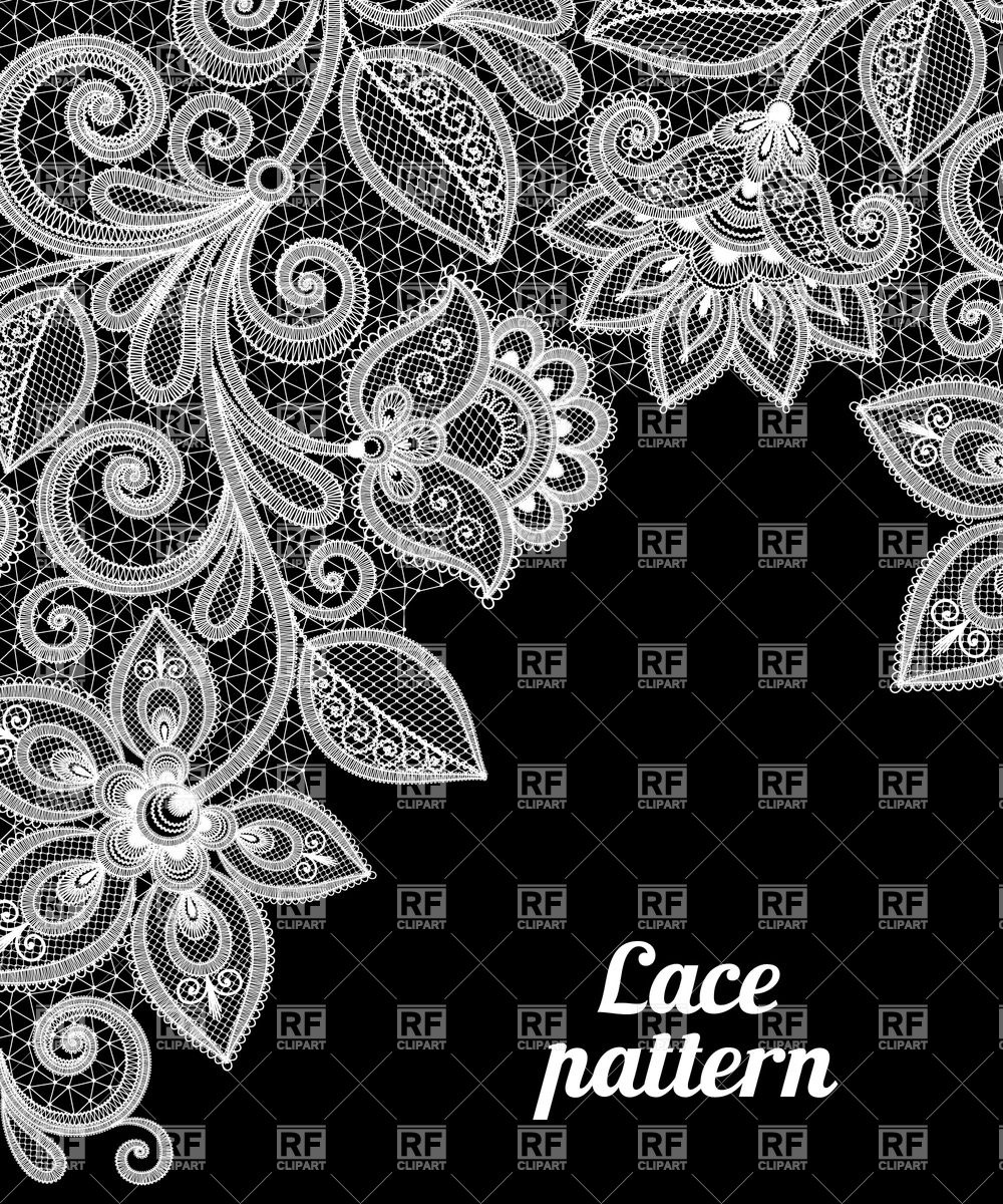 1000x1200 White Lace Floral Border On Black Background Vector Image