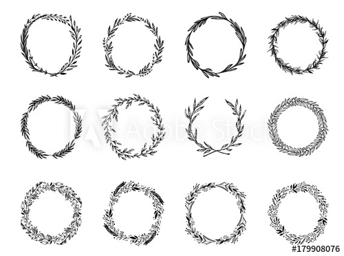Hand Sketched Vector Laurel Wreaths With Floral Elements, Flowers 500x372 Hand Sketched Vector Laurel Wreaths With Floral Elements, Flowers