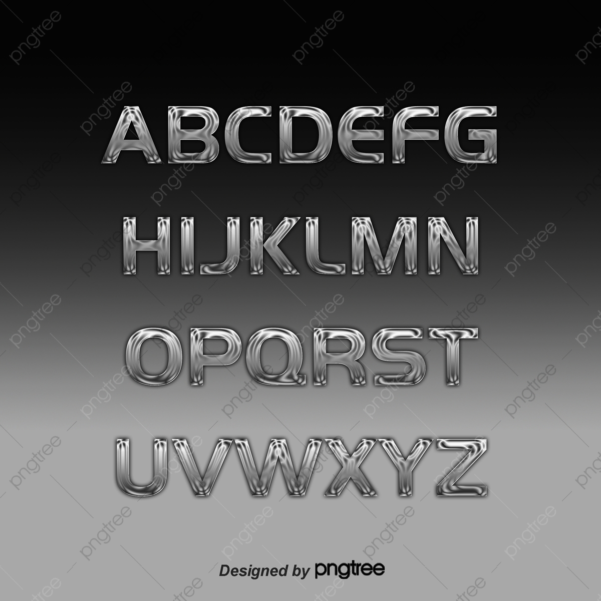 1200x1200 Silver Metallic Fonts Vector Letters, Silver English Letters