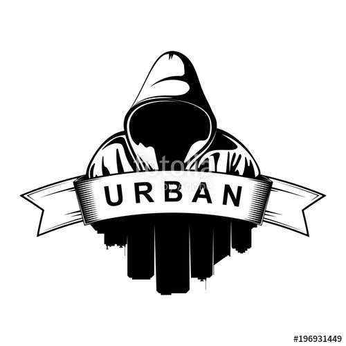 500x500 Logo Design Hooded Man City Silhouette Urban Street Art