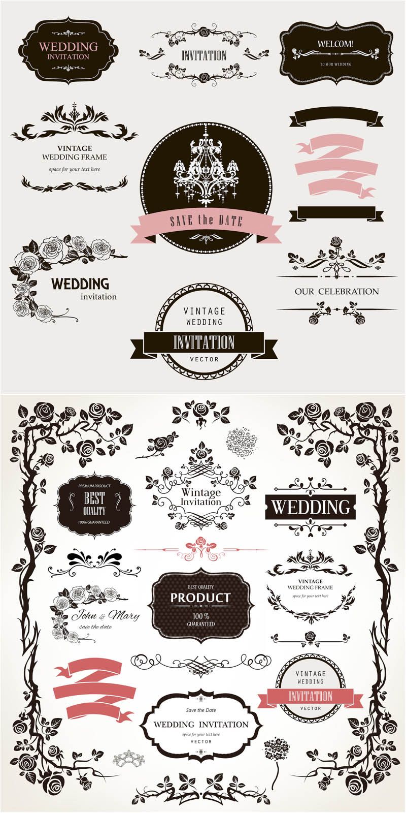 800x1600 Decorative Floral Wedding Design Elements Vector