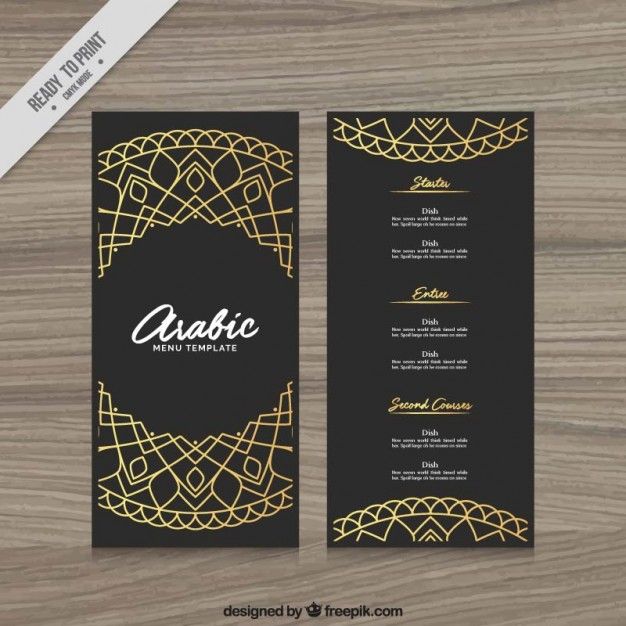 626x626 Arabic Food Menu With Golden Ornament Free Vector Menu Design