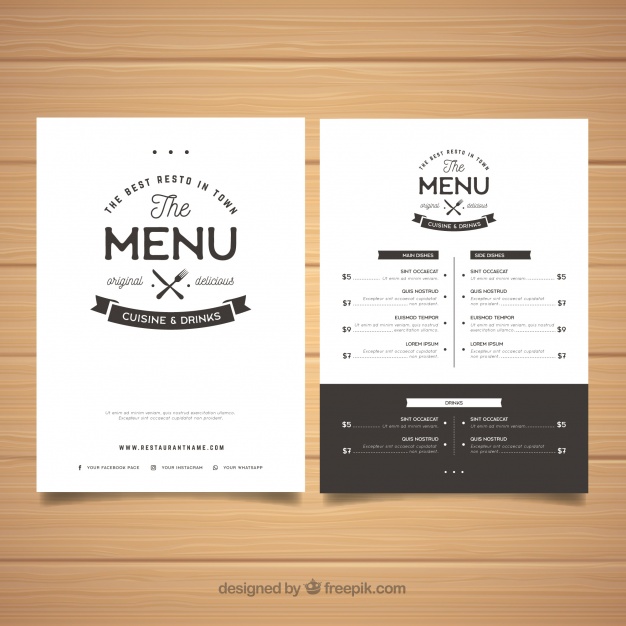 626x626 Elegant Black And White Menu Template Vector Free Download