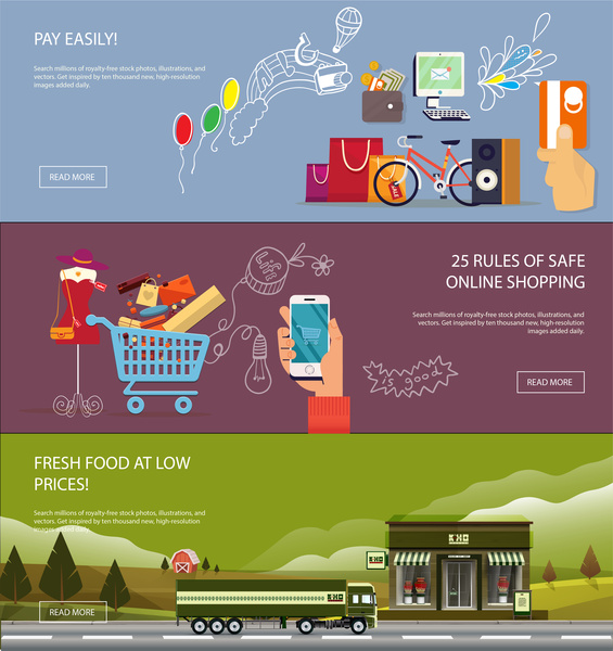 Online Shopping Banners With Various Colorful Flat Vector Free 565x600 Online Shopping Banners With Various Colorful Flat Vector Free