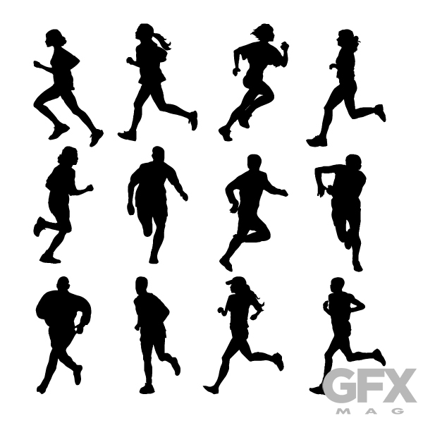 600x600 Free Vector People Runners Running Silhouettes Free Download