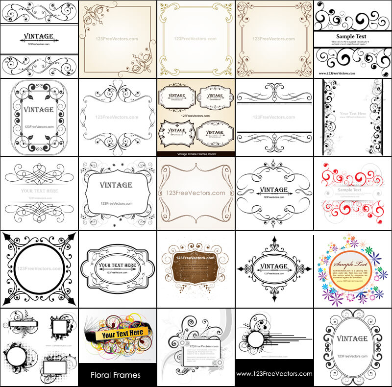 800x790 Free Vintage Floral Frames Vector Pack