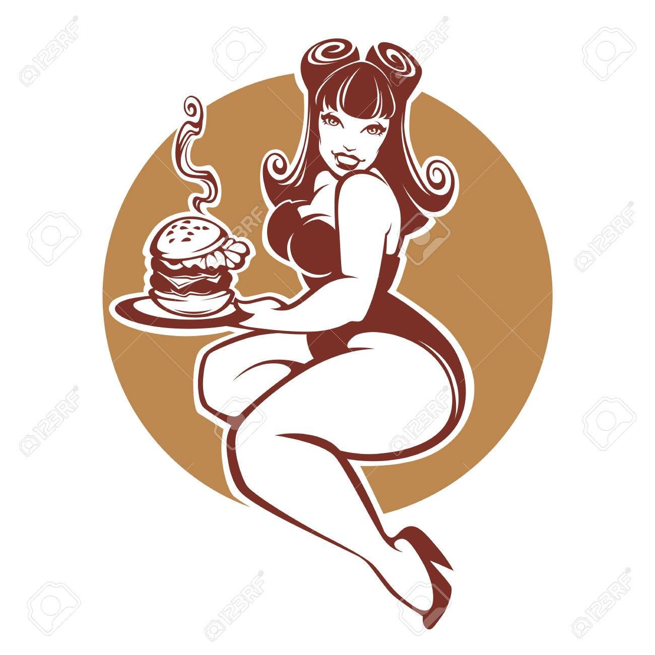Stock Vector Drawing In Delicious Burgers, Pin Up Girls 1300x1300 Stock Vector Drawing In Delicious Burgers, Pin Up Girls