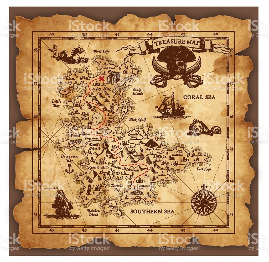1024x998 Vector Super Detailed Pirate Treasure Map On A Ruined Old