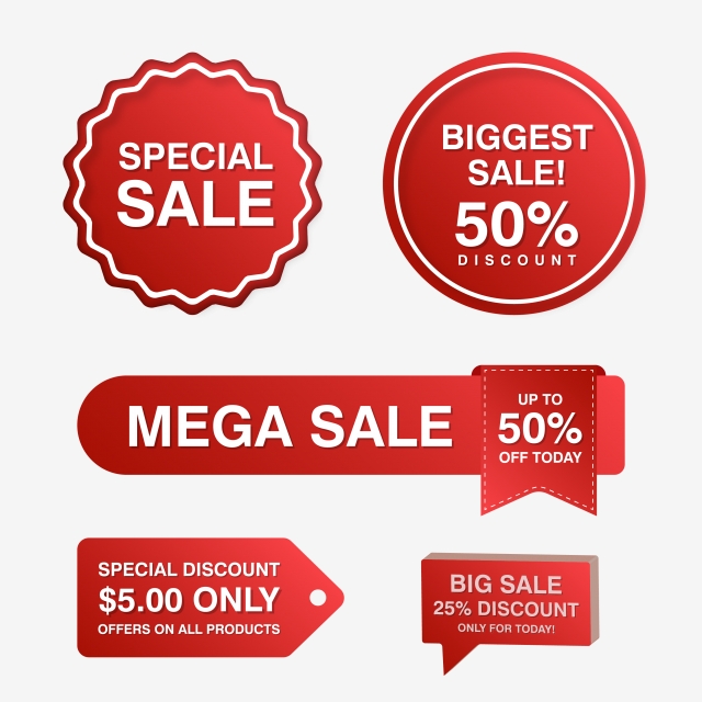 640x640 Abstract Set Of Red Sale Labels And Stickers Collection, Sale, Tag