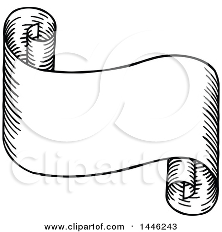450x470 Clipart Of A Sketched Or Etched Styled Black And White Scroll