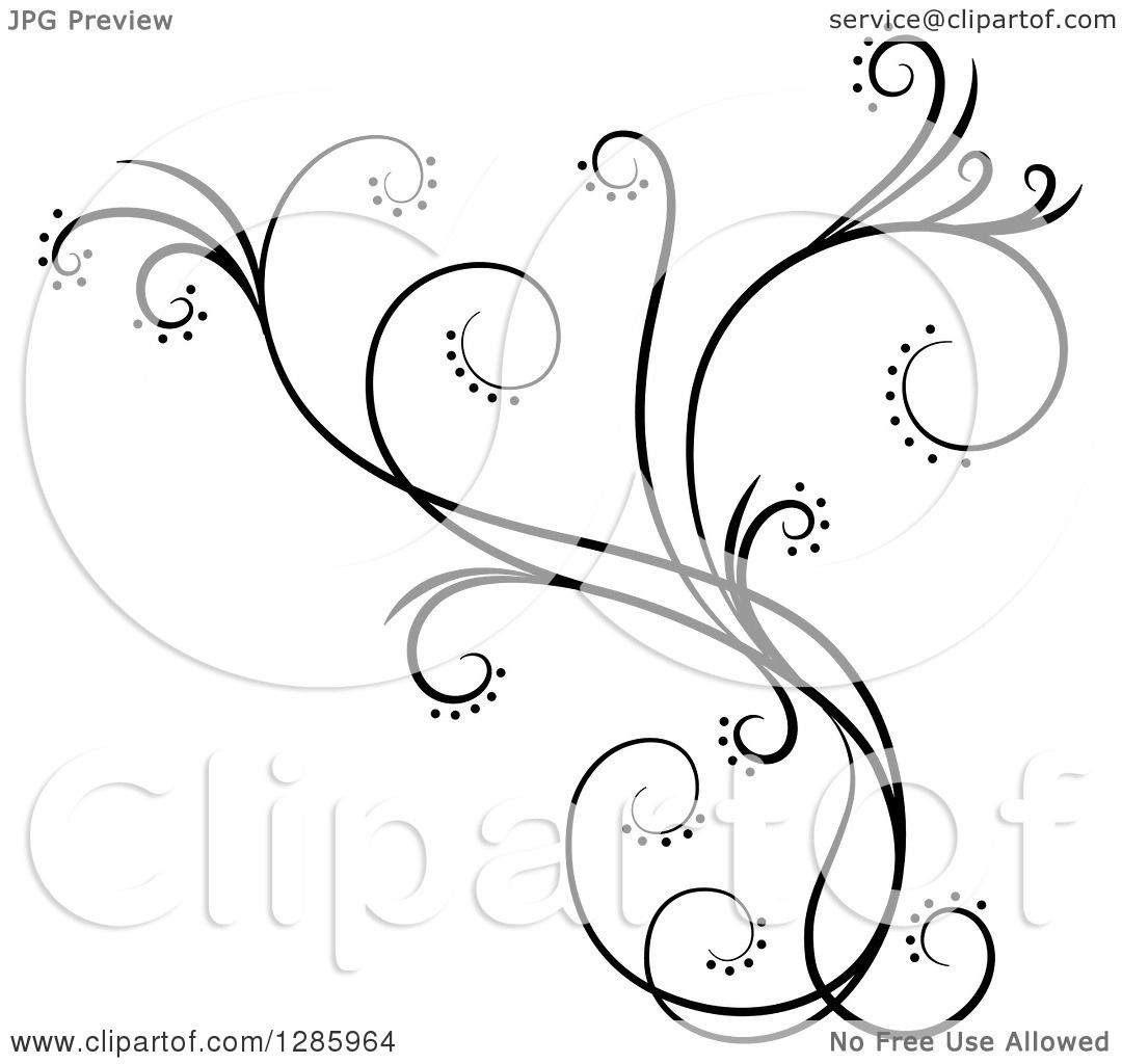 Clipart Of A Black And White Scroll Design Element With Floral 1080x1024 Clipart Of A Black And White Scroll Design Element With Floral