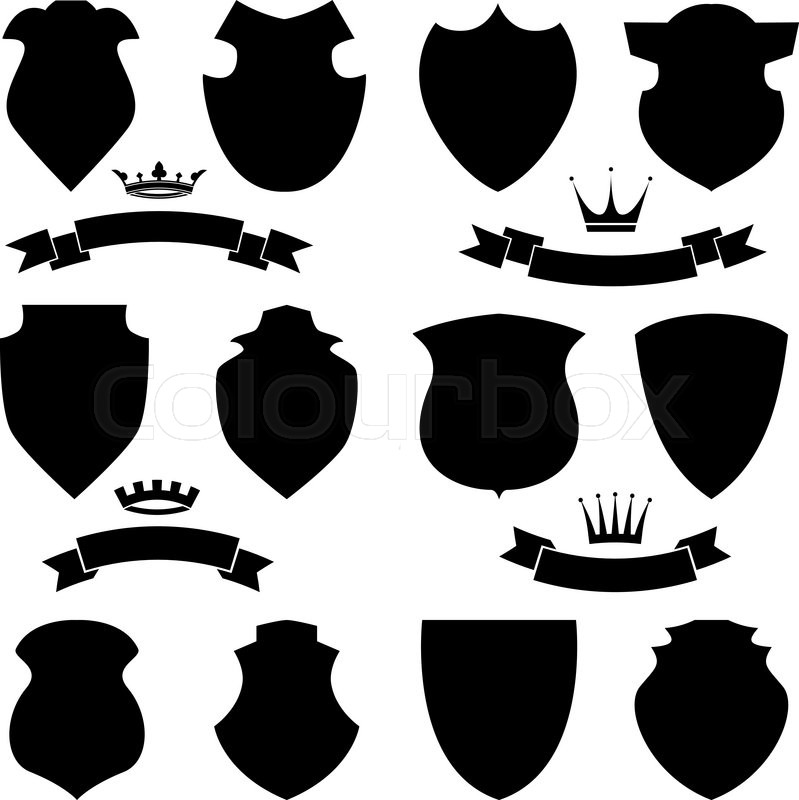 799x800 Shields, Crowns And Stylish Ribbon Stock Vector Colourbox
