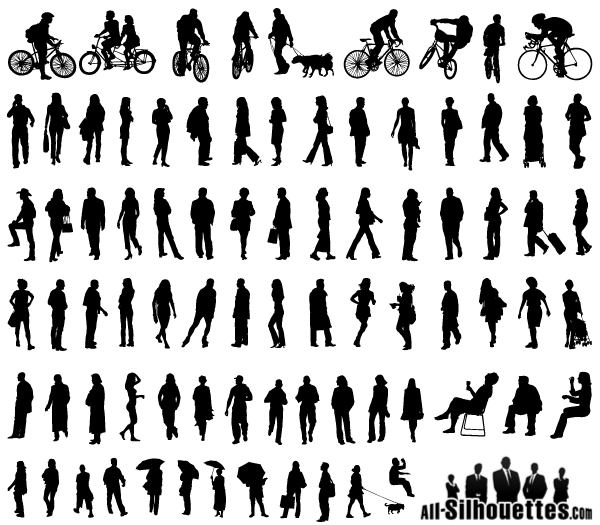 600x525 Free Vector Silhouettes Of People Standing, Sitting, Walking