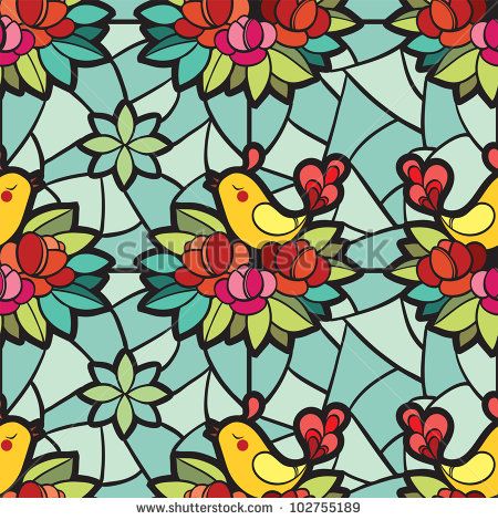 450x470 Stained Glass Window With The Birds And Flowers