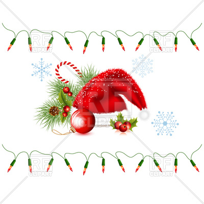400x400 Santa's Hat And String Of Christmas Lights Vector Image Of Holiday