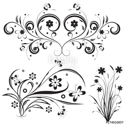 500x500 Flower And Leaves Vector Swirl Line Design,floral Swirl