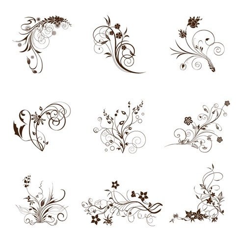 487x493 Free Vector Illustration Set Of Swirling Flourishes Decorative