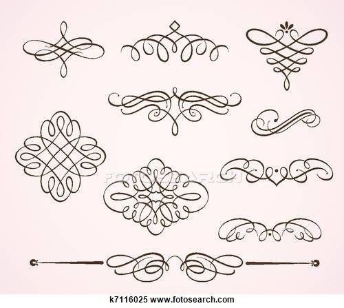 500x447 Swirling Flourishes Elements Clipart Silhouette Calligraphy