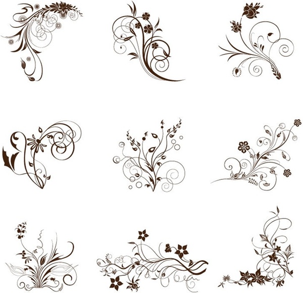600x580 Vector Illustration Set Of Swirling Flourishes Decorative Floral