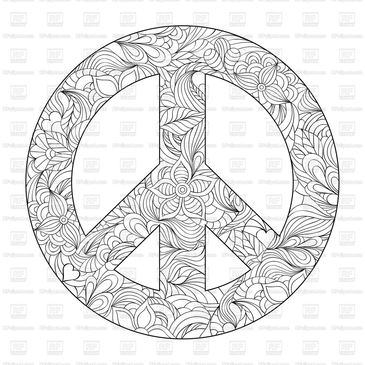 1200x1200 Hand Drawn Floral Peace Symbol Vector Image Of Signs, Symbols