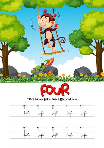 345x490 Number Four Tracing Worksheets