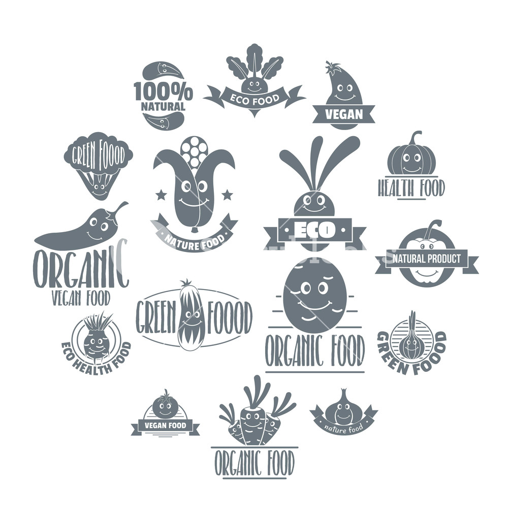 1000x1000 Vegetables Smile Logo Icons Set Simple Illustration