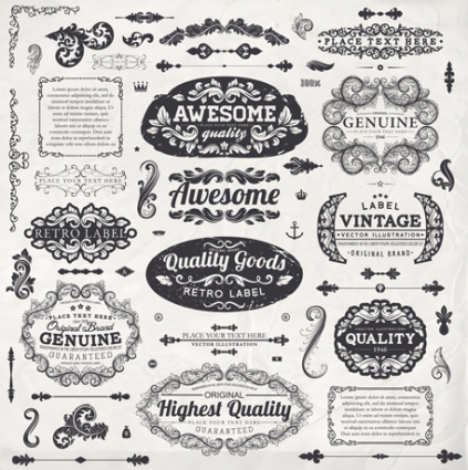 423x425 Vintage Label And Ornaments Design Vector Set Free Vectors Ui