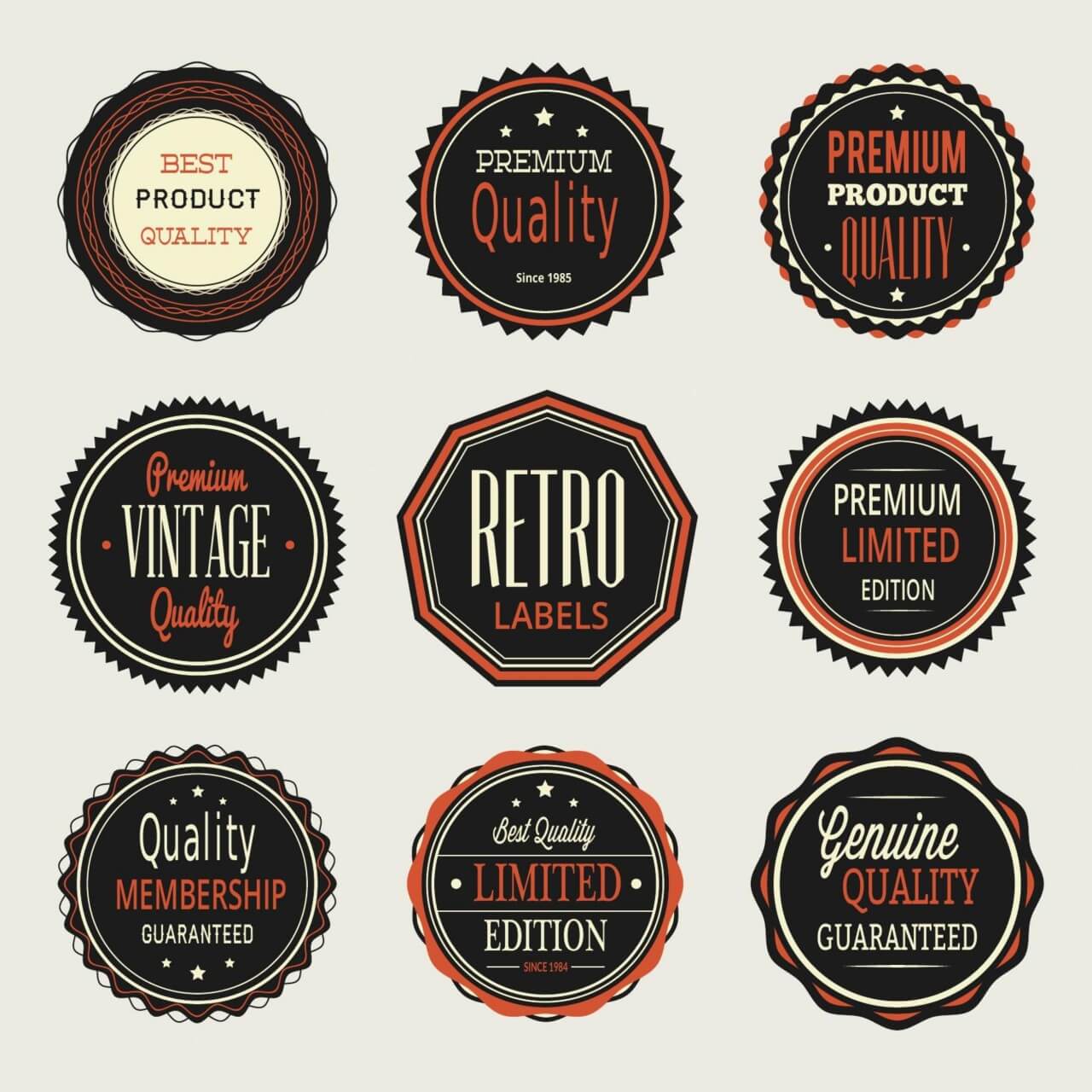 1280x1280 Free Vector Vintage Labels, Badges Set