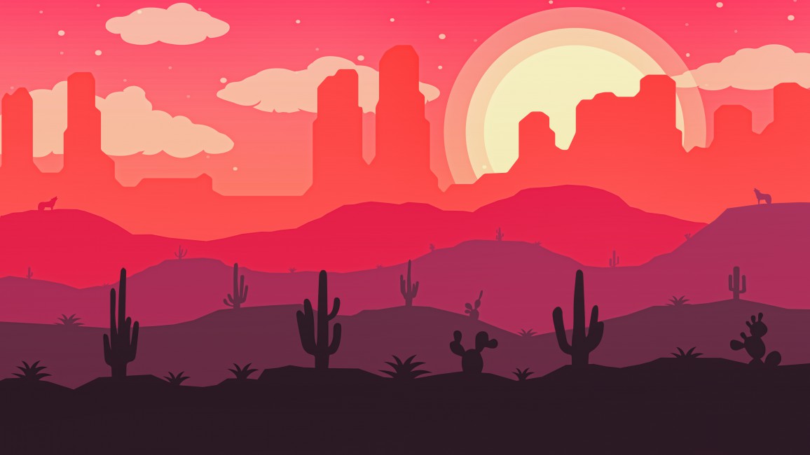 1156x650 Desert Cactus Sun Wolf Vector