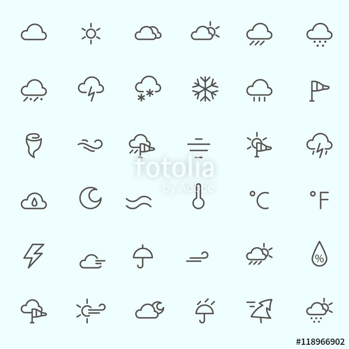 500x500 Weather Icons, Simple And Thin Line Design Stock Image