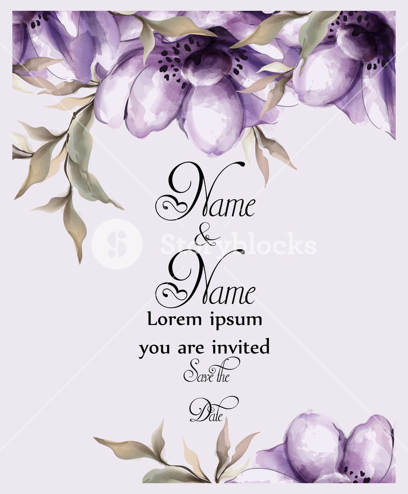Purple Flowers Card Watercolor Vector Wedding Invitation Ceremony 825x1000 Purple Flowers Card Watercolor Vector Wedding Invitation Ceremony