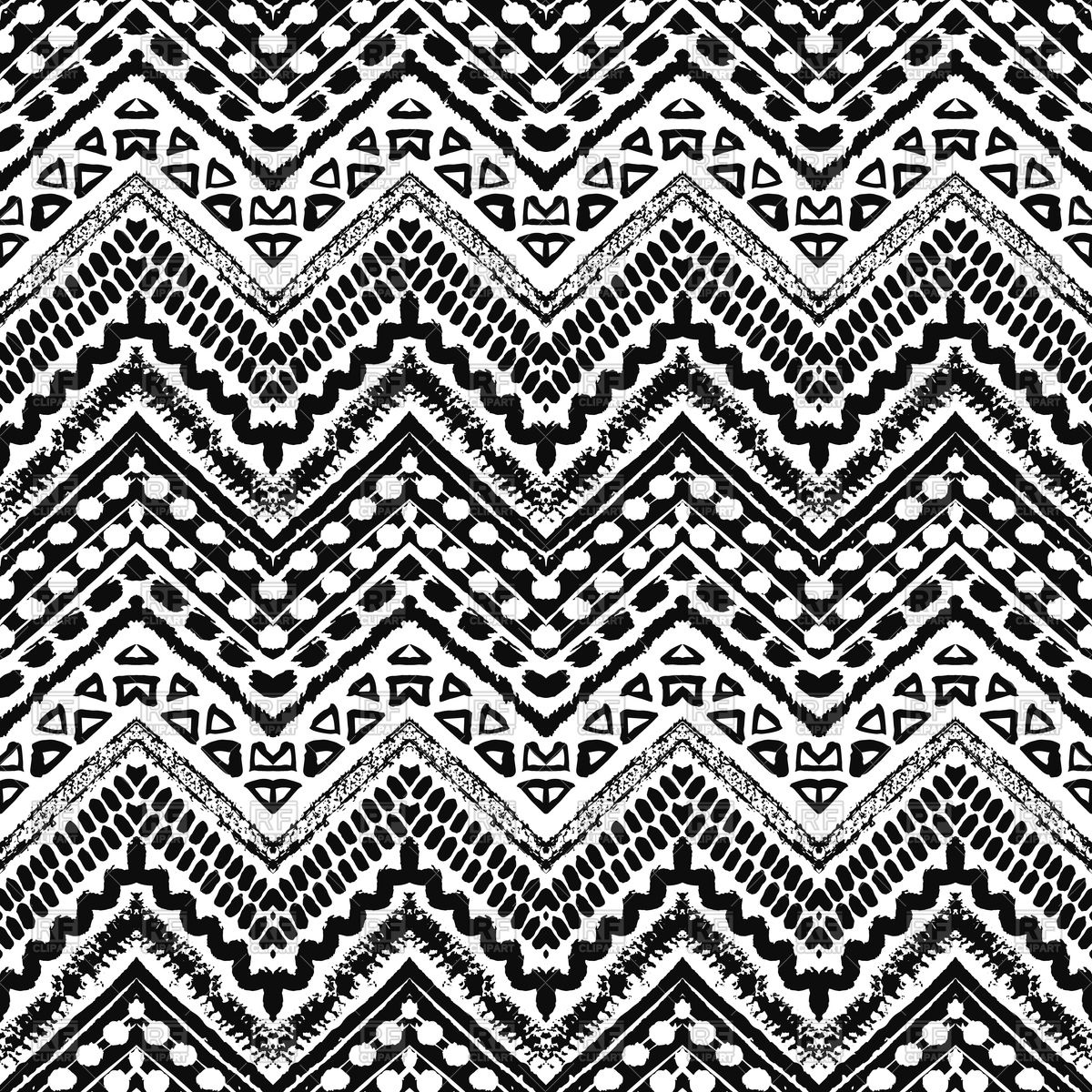 1200x1200 Hand Drawn Zig Zag Monochrome Seamless Pattern Vector Image
