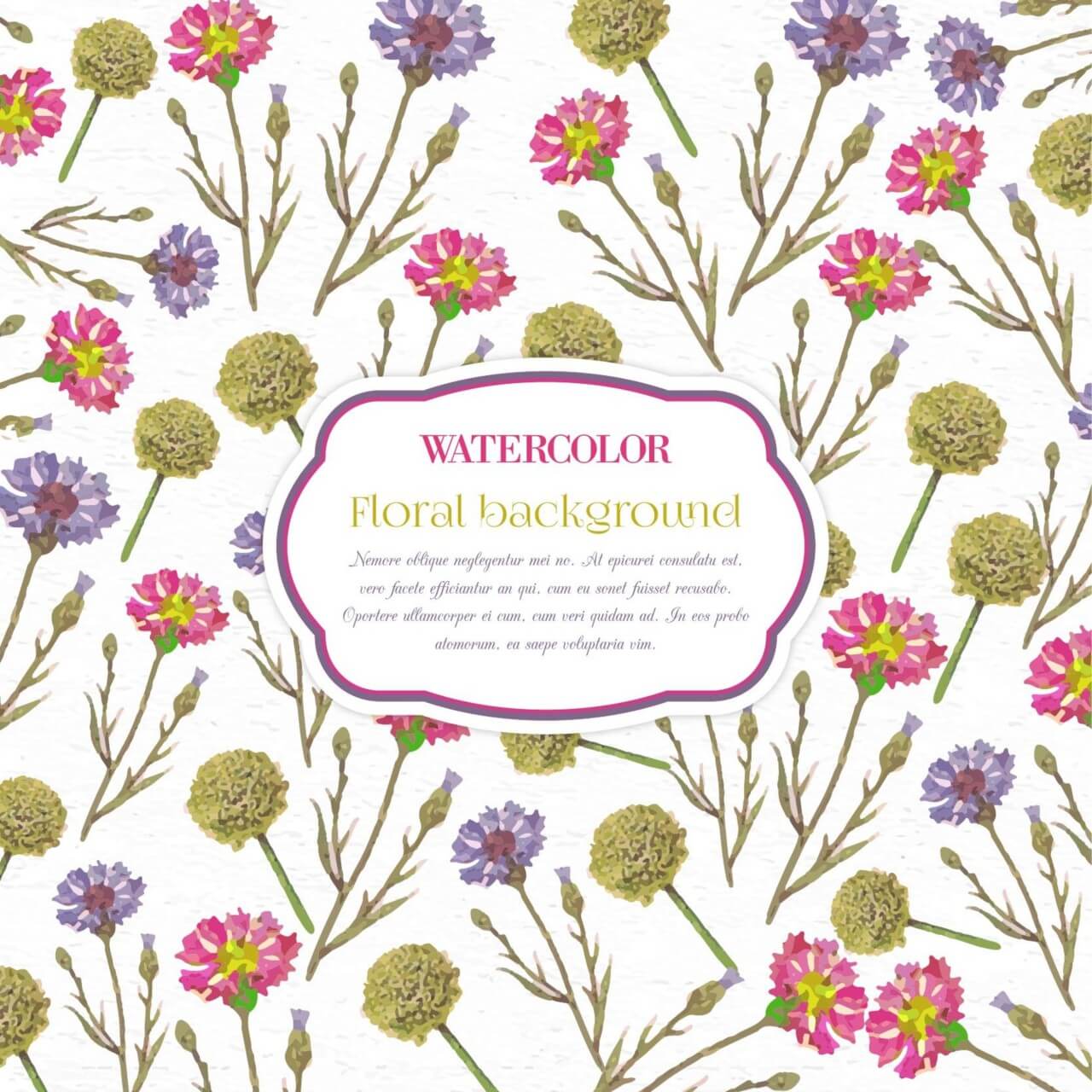 1280x1280 Free Vector Watercolor Floral Background With Frame