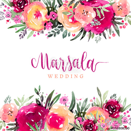 500x500 Marsala Wedding Watercolor Floral Background Stock Image