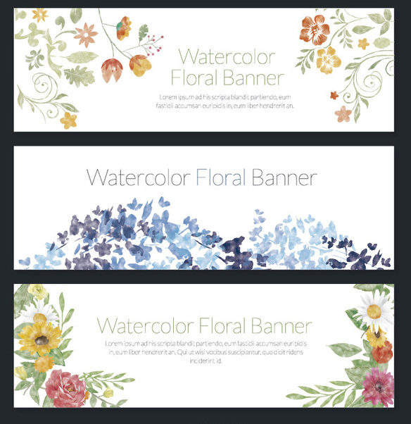 584x602 Delicate Set Of Watercolor Floral Banners Free Vector Download
