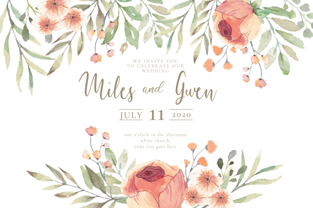 626x417 Wedding Invitation With Watercolor Flowers Ready To Print Vector