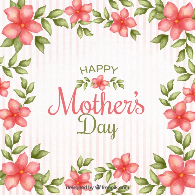 626x626 Striped Mother's Day Background With Watercolor Flowers Vector