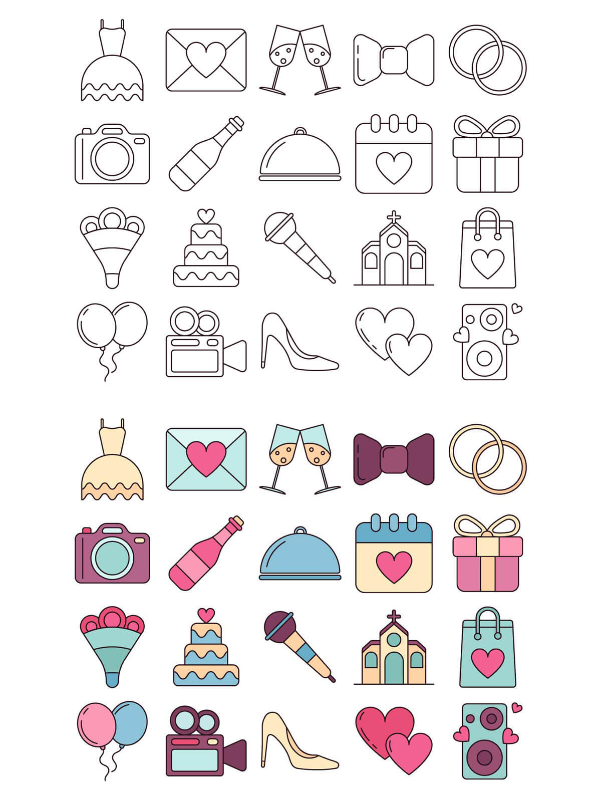 Free Wedding Vector Icon Set 1200x1593 Free Wedding Vector Icon Set