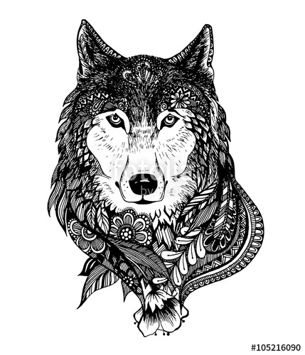 429x500 Hand Drawn Abstract Wolf Vector Illustration Stock Image