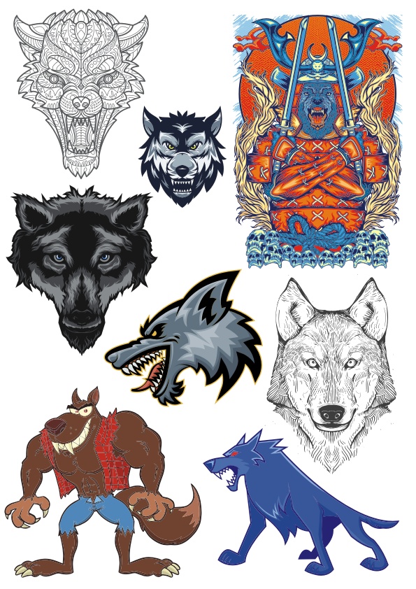 595x842 Wolf Vector Art Set Free Vector Download In Cdr