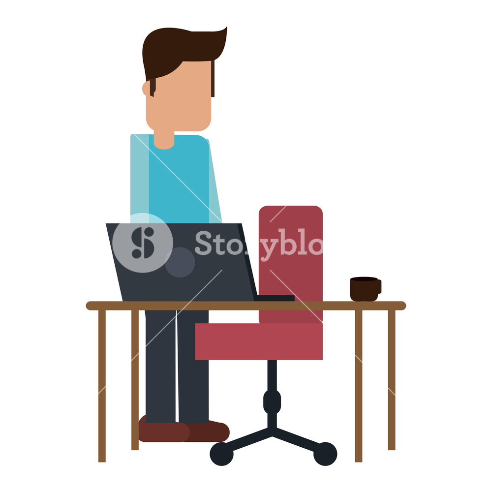 1000x1000 Freelancer In Officer With Laptop On Desk And Chair Vector