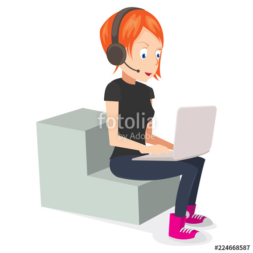 500x500 Female Freelancer Working On Computer And Headset On Vector