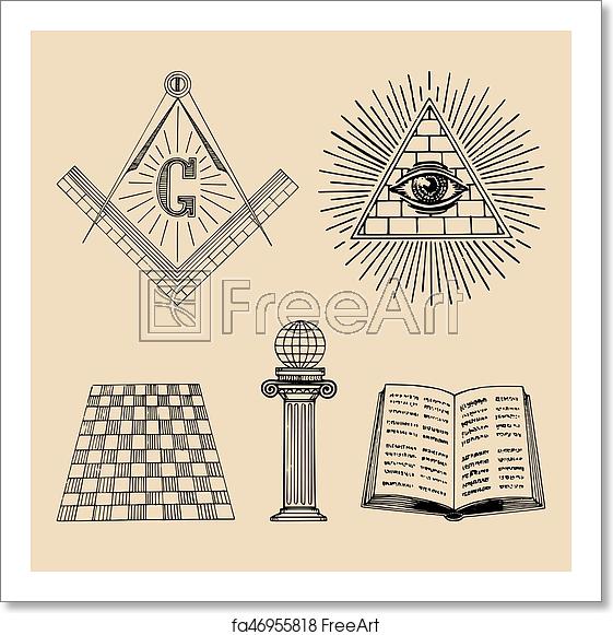 561x581 Free Art Print Of Vector Masonic Symbols Set Sacred Society Icons