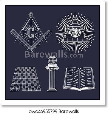 362x382 Vector Masonic Symbols Set Sacred Society Icons, Freemasonry