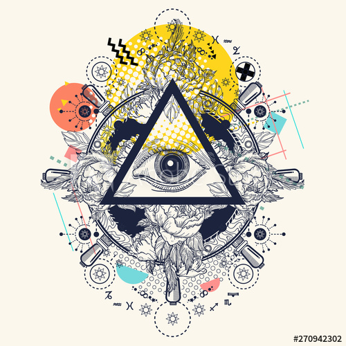 500x500 All Seeing Eye Pyramid Zine Culture Style Hand Drawn Vector Art