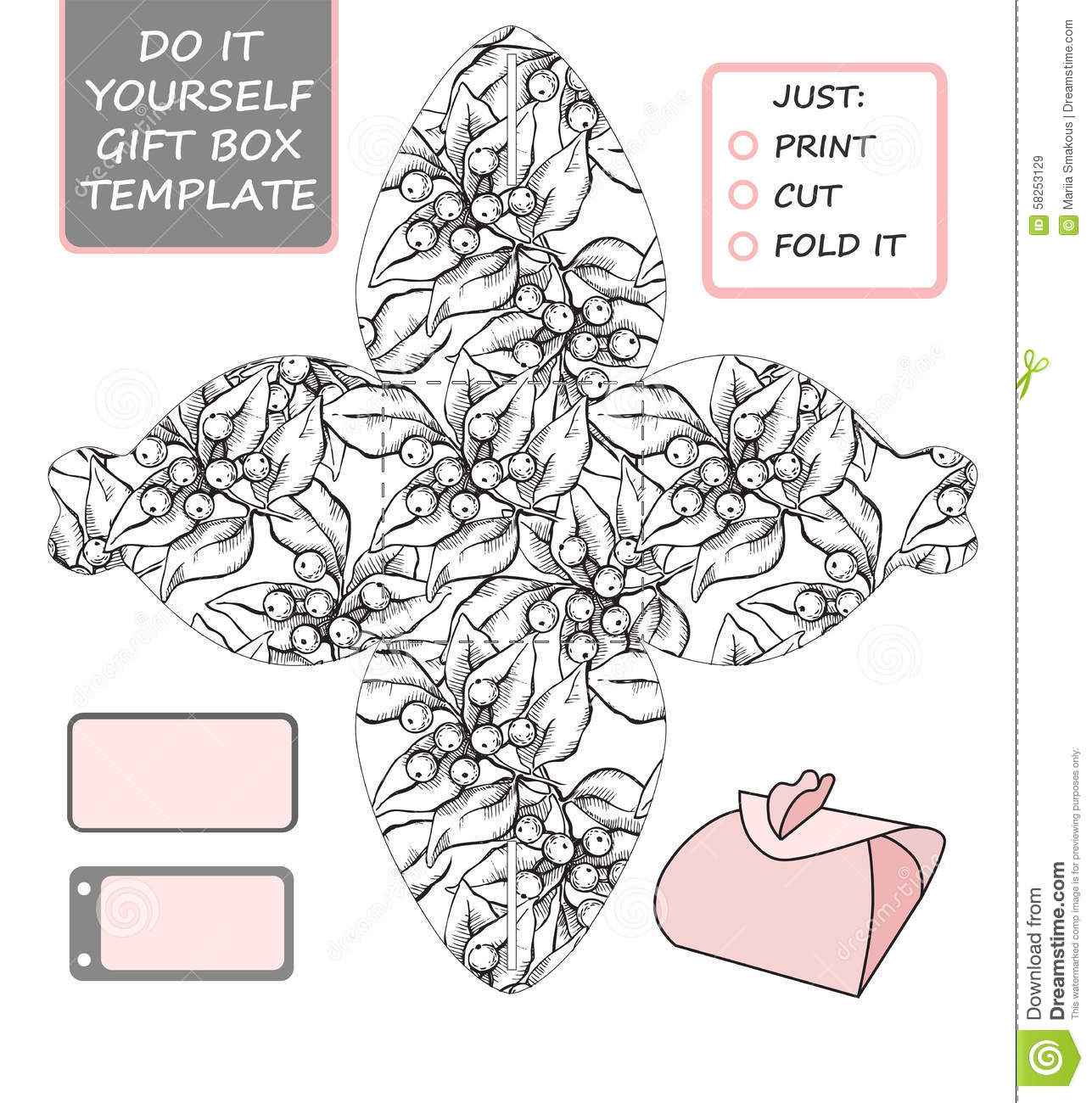 1287x1300 Printable Gift Box With Chevron Pattern Stock Vector Illustration