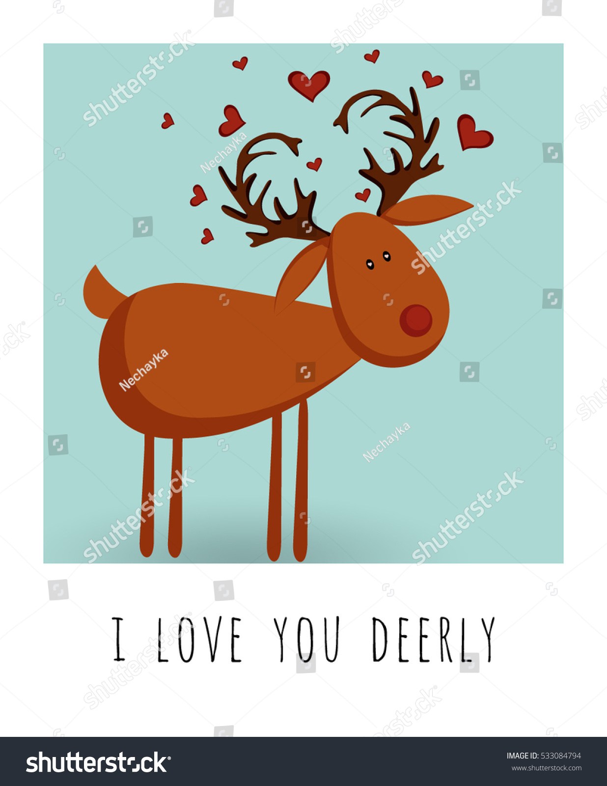 1236x1600 Valentines Day Greeting Card Cute Deer Stock Vector Royalty Free