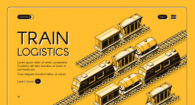 626x337 Train Logistics Service Isometric Web Banner Locomotive Pulling
