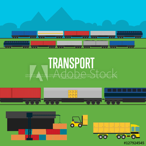 500x500 Transport Banner With Freight Train Vector Illustration Container